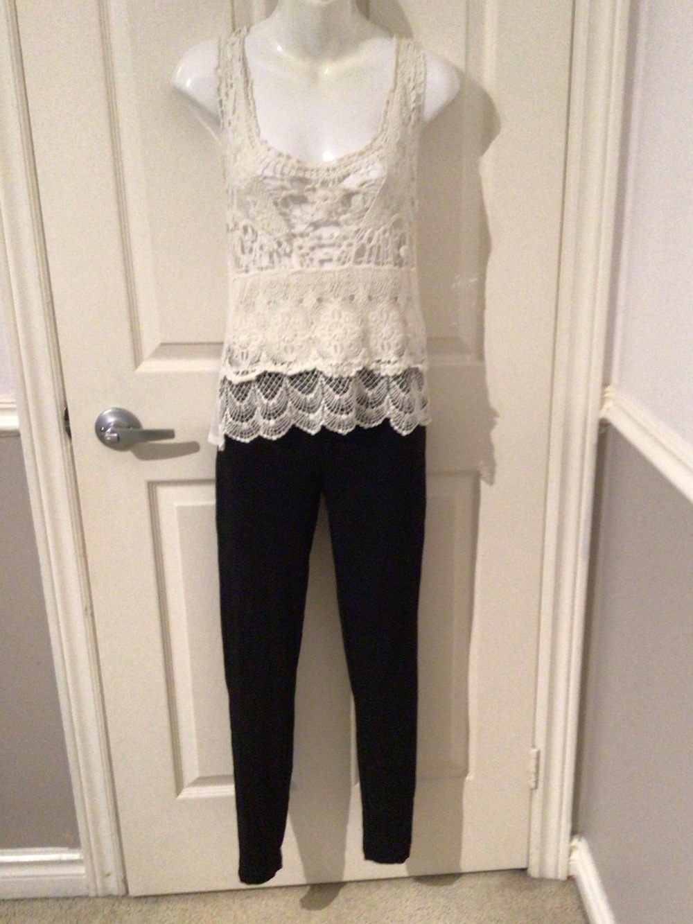 Streetwear SocietyLace/crocket Overlay Sleeveless White Top with HAI Black Pants